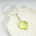 Sweet light green heart-shaped acrylic crystal keychain with silver chain detail - Fruit Green / Silver