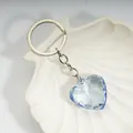 Sweet light blue heart-shaped acrylic crystal charm keychain with silver metal ring - Sky Blue / Silver