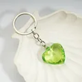 Sweet green crystal heart keychain with multifaceted acrylic pendant and silver metal chain - Grass Green / Silver
