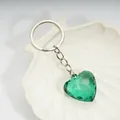 Creative heart-shaped dark green acrylic crystal keychain with four-link silver chain - New Green / Silver