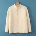 Chaqueta acolchada unisex para estar en casa en color crema con tejido cálido y botones - L / Tops