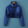 Thick flannel shoulder warmer for neck and shoulder protection in royal blue - M / Thickened Flannel Long Sleeve Navy Blue