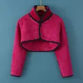 Thick rose red flannel shoulder wrap bolero with high collar for neck warmth and comfort - M / Thickened Flannel Long Sleeve Rose Red