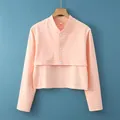 Capa térmica de rayas naranja y blanca con botones delanteros y tejido de punto suave - M / Manga Larga Rayado / Rosa Anaranjado