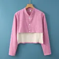 Pink and beige thermal shoulder wrap jacket with buttons for neck and shoulder warmth - Dralon Long Sleeve (Solid Purple Pink)