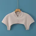 Beige thermal shoulder warmer shrug with stand collar and decorative buttons - M / Stand-up Collar / Gray