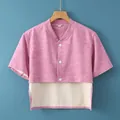 Women's knit shoulder protector in pink grey heather with white button closure - M / Dralon Short Sleeve (Solid Purple Pink)