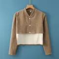 L-size thermal shoulder wrap cardigan with buttons for warmth in air-conditioned rooms - Dralon Long Sleeve (Solid Coffee)