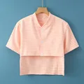 Pink and white striped velvet thermal shoulder warmer wrap for winter neck protection - M / Dralon Short Sleeve (Orange Pink Striped)