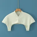 Light green knitted shoulder warmer with high neck and double buttons for neck protection - M / Stand-up Collar / Green