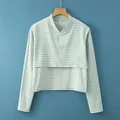 Chal térmico de Dralon a rayas con mangas largas y botones para el calor del invierno - M / Manga Larga Rayado / Azul