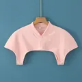 Pink knitted shoulder warmer wrap with two front buttons and soft turn-down collar style - Dralon Standing Collar (Pink)