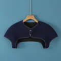 Thick thermal shoulder warmer for women in navy blue with double button closure - M / Round Neck Sleeveless / Navy Blue