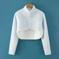 Light blue quilted shoulder warmer with long sleeves and cartoon print for cold protection - M / Blue Animal (Long Sleeve)