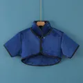 Dark blue flannel shoulder warmer with high neck collar and double button closure - M / Flannel Short Sleeve / Navy Blue