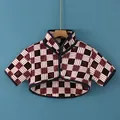 Red and white flannel shoulder warmer vest with black letter pattern for cold weather - M / Flannel Short Sleeve / Red Plaid