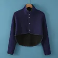 Thick navy blue fleece shoulder protector with high neck and button closure for warmth - M / Dralon Fleece Long Sleeve / Navy Blue