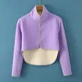 Pale purple thermal shoulder wrap with thick velvet lining and button closure - M / Stand-up Collar Long Sleeves / Purple