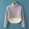 Light purple fleece-lined thermal shoulder wrap with button closure and high collar - M / Dralon Fleece Long Sleeve / Gray