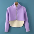 Purple thermal shoulder warmer with beige fleece lining and gray button closure - M / Dralon Fleece Long Sleeve / Purple