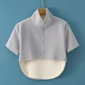 Thick grey thermal fleece shoulder wrap vest for women with stand collar and buttons - M / Stand Collar Short Sleeve / Gray