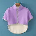Thick lavender thermal shoulder wrap for women with cozy fleece lining and buttons - M / Stand Collar Short Sleeve / Purple