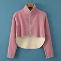 Thickened bean paste pink flannel shoulder protector with grey trim and buttons - M / Dralon Back Patch Long Sleeve / Purple Pink