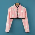 Pink flannel warm shoulder protector vest with white bunny print and button closure - M / Flannel Long Sleeve Pink Bunny
