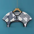 Thick grey flannel thermal shoulder wrap with cloud print and button closure for warmth - M / Flannel Sleeveless Gray Bear (Happy)