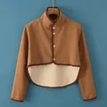 Thick flannel shoulder warmer wrap in vintage brown with high collar and buttons - M / Dralon Back Patch Long Sleeve / Brown