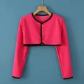 Bright pink winter thermal shoulder warmer jacket with fleece lining and black trim - M / Long Sleeve Round Neck / Pink