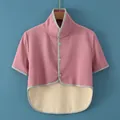 Thick pink flannel shoulder warmer with high collar and four-button closure - M / Dralon Back Patch Short Sleeve / Purple Pink
