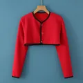 Winter thermal red shoulder warmer with soft fleece lining and simple button closure - M / Long Sleeve Round Neck / Burgundy