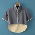 Thick grey flannel shoulder warmer with yellow fleece lining and button closure - M / Dralon Back Patch Short Sleeve / Gray