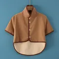 Camel brown high neck shoulder warmer shawl with button closure for winter warmth - M / Dralon Back Patch Short Sleeve / Brown