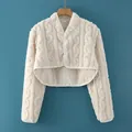 Scalda spalle in peluche crema con trama a trecce per il calore invernale - M / Flanella Schiena Allungata (Bianco Sporco)