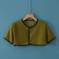 Olive green thermal shoulder warmer with fleece lining and three-button closure - M / Short Sleeve Round Neck / Army Green