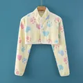 Fleece shoulder wrap with cream color and colorful heart paw prints for winter warmth - M / Flannel Long Sleeve Yellow Footprint