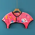 Pink flannel kids' shoulder warmer with cartoon bunny prints and white buttons - M / Flannel Sleeveless Pink Rabbit