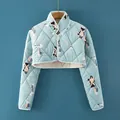 Padded blue quilted shoulder warmer vest with cat print and soft fleece lining - M / Triple Layer Mink Fleece Long Sleeve (Blue Balloon) / Blue
