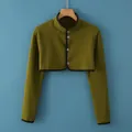 Winter thermal shoulder wrap in mustard green with stand collar and button closure - M / Long Sleeve Stand Collar / Army Green