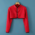 Winter thermal padded red shoulder protector wrap with long sleeves and buttons - M / Long Sleeve Stand Collar / Burgundy