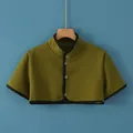 Olive green fleece shoulder warmer wrap with stand collar and button closure - M / Short Sleeve Stand Collar / Army Green