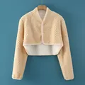 Beige faux shearling shoulder warmer wrap with V-neck buttons for neck and shoulder care - M / Brown Pineapple Velvet Sherpa