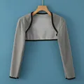 Grey fleece shoulder warmer with black trim and long sleeves for winter warmth - M / Sporty Long Sleeve / Gray