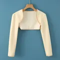 Plush cream bolero shoulder warmer for autumn and winter neck protection in cream white - M / Sporty Long Sleeve / Nude