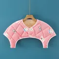 Pink quilted shoulder warmer with cute rabbit patterns and thick plush lining for winter - M