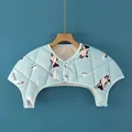 Quilted blue mink velvet shoulder warmer with cartoon fox print and fleece lining - M (40-50kg)