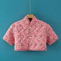 Pink floral quilted shoulder warmer vest with diamond stitching and high collar for women - M / Triple Layer Milk Silk Quilted Floral Style / Pink
