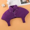 Deep purple quilted neck and shoulder warmer with high collar and button closure - S / Padded With Collar / Deep purple